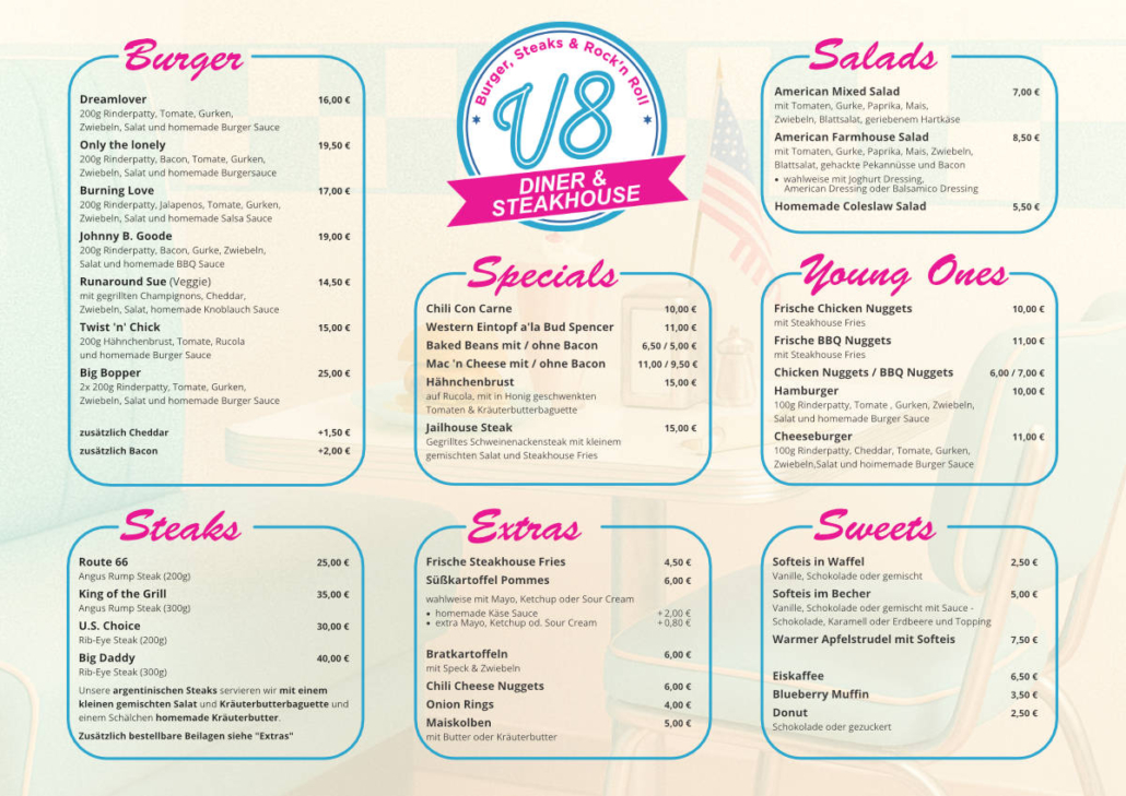 V8 Diner & Steakhouse - Speisekarte 2026 V8 Diner & Steakhouse - Speisekarte 2026
